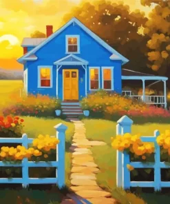 Countryside Blue House Diamond Painting