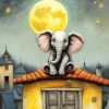 Cute Elephant Sitting On The Roof Diamond Painting