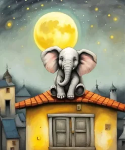 Cute Elephant Sitting On The Roof Diamond Painting