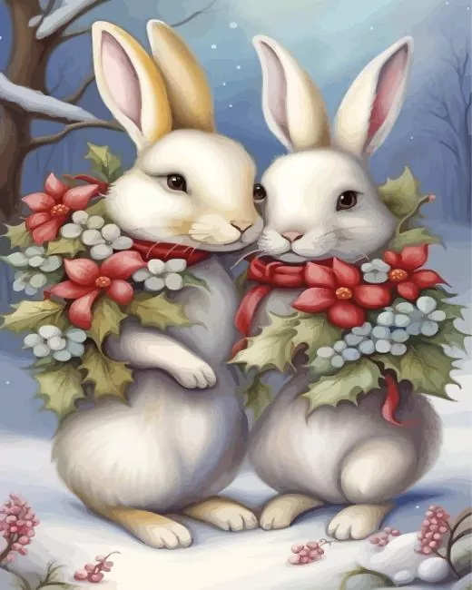 Floral Blonde Bunnies Diamond With Numbers Floral Blonde Bunnies Diamond Painting