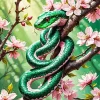 Green Pink Snake On Branch Diamond Painting