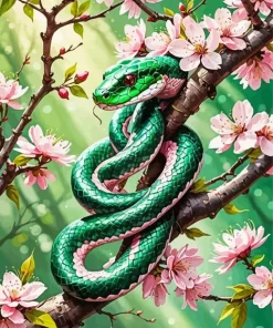 Green Pink Snake On Branch Diamond Painting