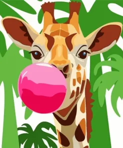Illustration Giraffe Blowing Bubble Diamond Painting