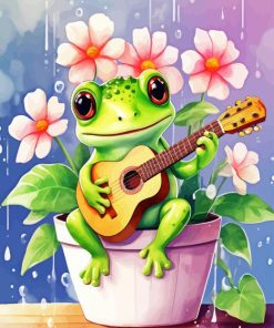 Kawaii Frog Playing Guitar Diamond Painting
