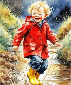 Little Boy Jumping In Puddle Diamond Painting