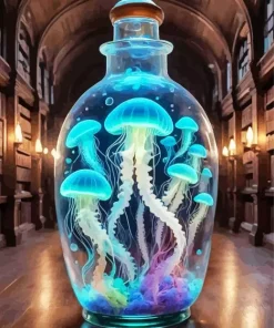 Neon Jellyfish In Bottle Diamond Painting