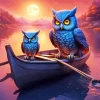 Owls On Row Boat Diamond Painting