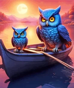 Owls On Row Boat Diamond Painting