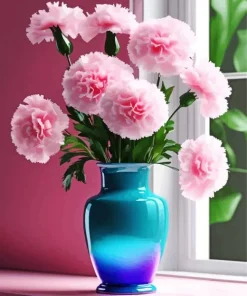 Pink Blooming Carnation Vase Diamond Painting