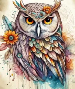 Splatter Bohemian Owl Diamond Painting