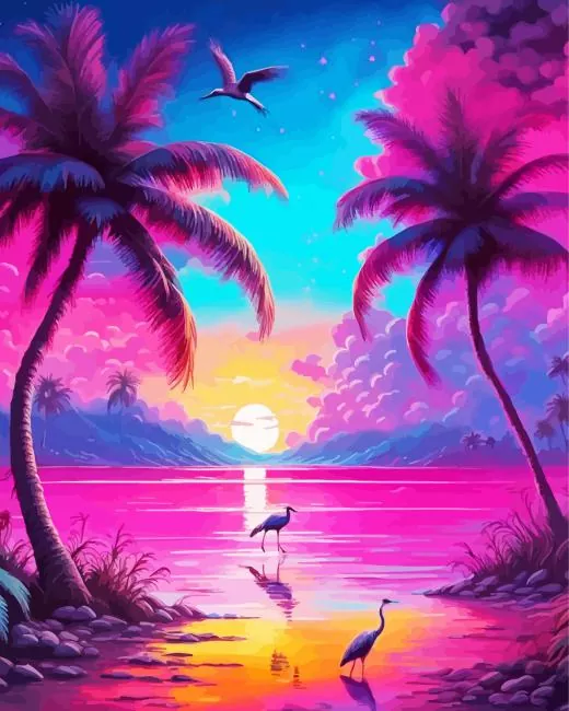 Tropical blue and pink sunset Diamond Paintings Tropical Blue And Pink Sunset Diamond Painting