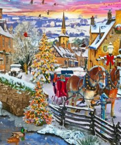 Vintage Christmas Evening Village Diamond Painting