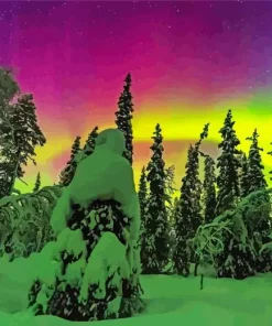 Winter Borealis Trees Diamond Painting