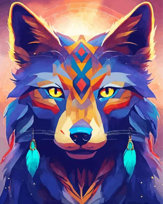 aboriginal wolf Diamond By Numbers Aboriginal Wolf Diamond Painting