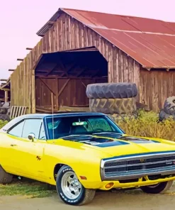 Aesthetic Dodge Charger Yellow Art Diamond Painting