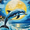 Aesthetic Dolphin And Moon Art Diamond Painting