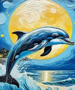 Aesthetic Dolphin And Moon Art Diamond Painting