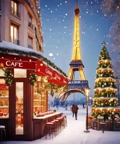 Aesthetic Eiffel Tower Christmas Art Diamond Painting