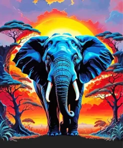 Aesthetic Elephant And Sunset Art Diamond Painting