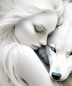 Aesthetic Female And White Wolf Art Diamond Painting