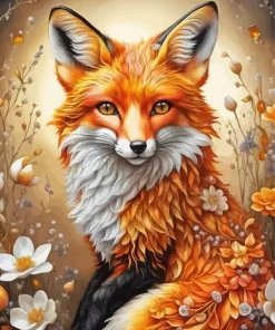 Aesthetic Fox And Flowers Diamond Painting