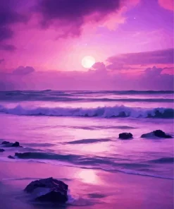 Aesthetic Full Moon Beach Art Diamond Painting