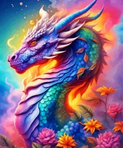 Aesthetic Dragon And Flowers Diamond Painting