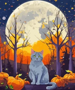Autumn Grey Cat Diamond Painting