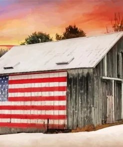 Barn With American Flag Diamond Painting