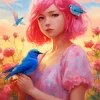 Birds And Girl Diamond Painting