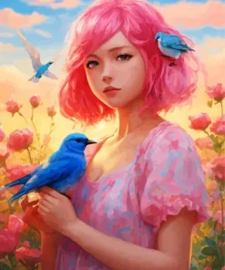 Birds And Girl Diamond Painting