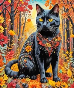Black Cat Fall Diamond Painting