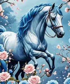 Black Horse With Roses Diamond Painting