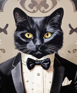 Black Tie Cat Diamond Painting