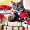 Black Tie Cat And Red Roses Diamond Painting