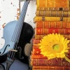 Black Violin And Stacked Books Diamond Painting