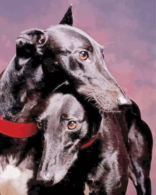 black whippet puppies Diamond By Numbers Black Whippet Puppies Diamond Painting