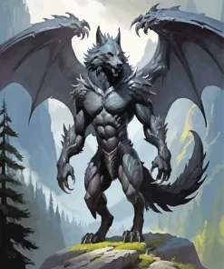 Black Wolf Dragon In Forest Diamond Painting