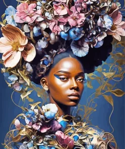 Black Woman With Flowers Diamond Painting