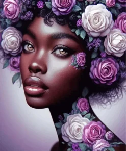 Black Woman With Purple Flowers Diamond Painting