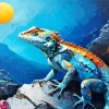 Blue And Orange Iguana Art Diamond Painting