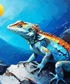 Blue And Orange Iguana Art Diamond Painting