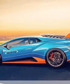 Blue And Orange Lamborghini Sport Car Diamond Painting