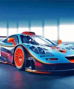 Blue And Orange Racing Car Diamond Painting