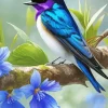 Blue And Purple Bird On Branch Diamond Painting