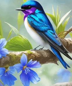 Blue And Purple Bird On Branch Diamond Painting