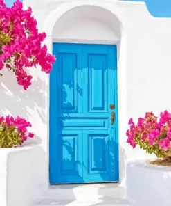 Blue Door Flowers Diamond Painting