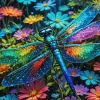 Blue Dragonfly And Flowers Diamond Painting