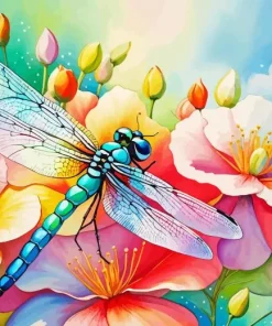 Blue Dragonfly On Flowers Diamond Painting