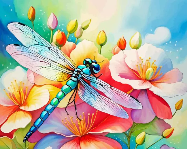 blue dragonfly on flowers Diamond Paintings Blue Dragonfly On Flowers Diamond Painting
